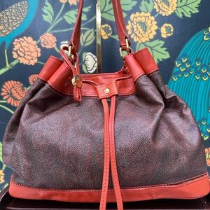 ETRO Paisley Canvas & Orange Leather Drawstring Tote